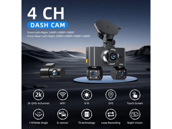 4-Channel Dash Camera with 64GB Card — Dash Cam, SOYE