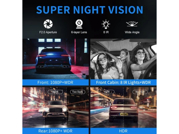 4-Channel Dash Camera with 64GB Card — Dash Cam, SOYE