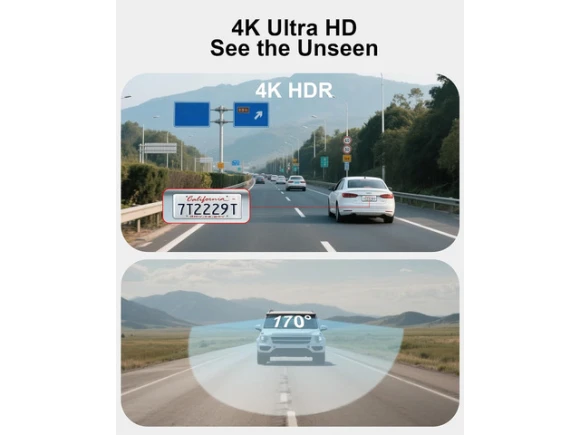 4K Front Dash Camera with 64GB Card and 48W A+C Car Charger — Dash Cam, SOYE