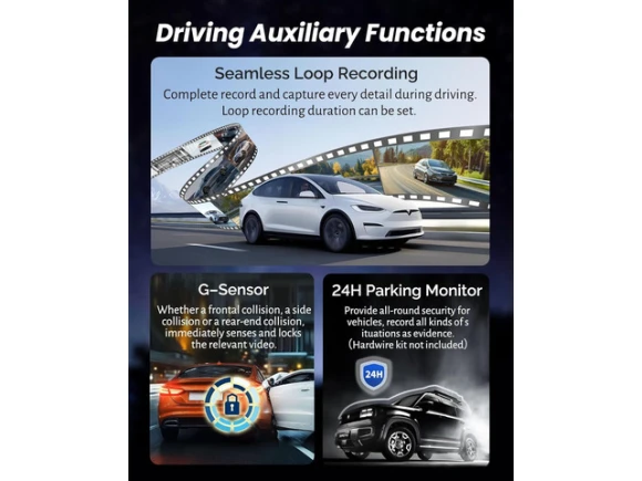 4K Rear-View Mirror Dash Camera with Front and Rear Cameras — Dash Cam, SOYE