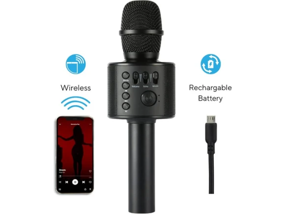 Black Wireless Bluetooth Karaoke Microphone — Karaoke Machine, Core Innovations