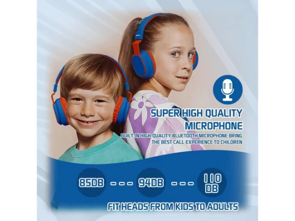 Blue Foldable Over-Ear Kids Headphones — Wireless Earbuds, MIDOLA