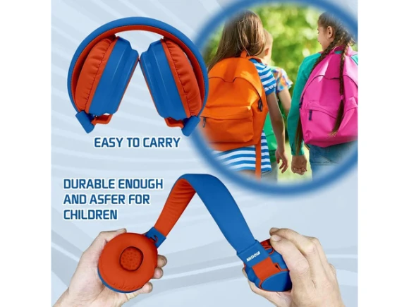 Blue Foldable Over-Ear Kids Headphones — Wireless Earbuds, MIDOLA