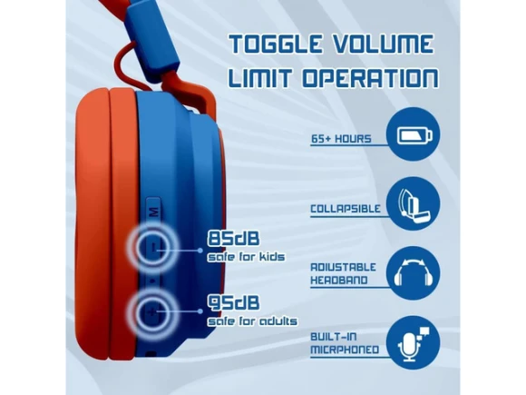 Blue Foldable Over-Ear Kids Headphones — Wireless Earbuds, MIDOLA