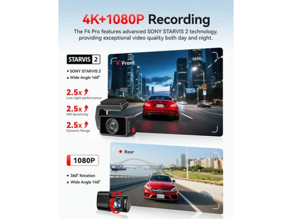 Front and Rear Dash Camera with 128GB Card — Dash Cam, REDTIGER