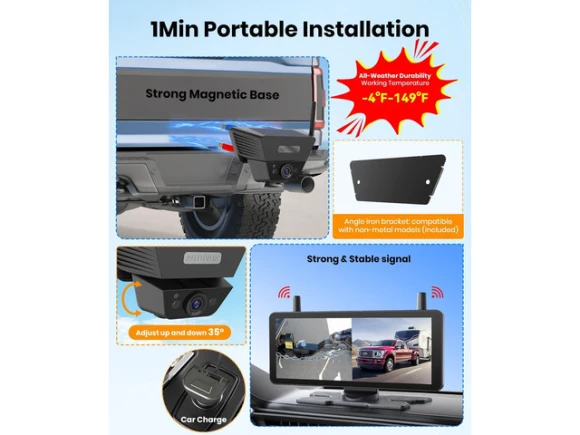 Wireless Solar Backup Camera System with Dual Cameras — Backup Camera, SOYE