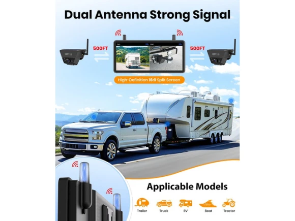 Wireless Solar Backup Camera System with Dual Cameras — Backup Camera, SOYE