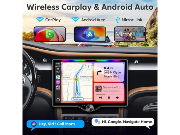 10.1-Inch QLED Car Stereo with Wireless Apple CarPlay and Android Auto — Car Infotainment System, SOYE