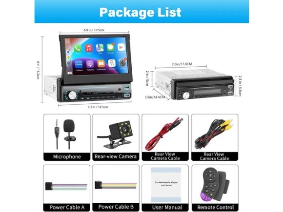 7-Inch Flip-Out Touchscreen Single-DIN Car Stereo — Car Infotainment System, SOYE