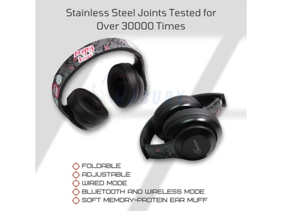 Black Over-Ear Foldable Headphones with LED Light — Wireless Earbuds, TUKO