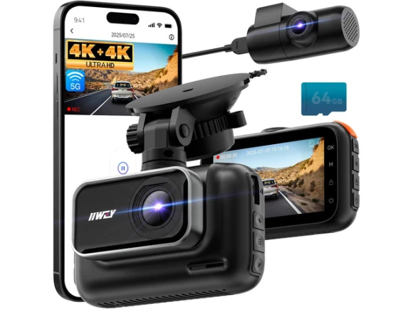 Front-and-rear dash camera with 64GB SD card — Dash Cam, IIWEY