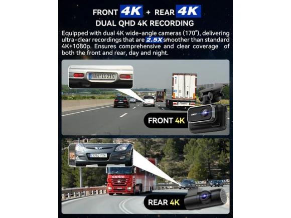 Front-and-rear dash camera with 64GB SD card — Dash Cam, IIWEY