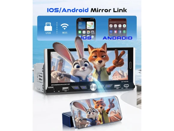Single-DIN Car Stereo with 6.9-Inch IPS Touchscreen — Car Infotainment System, SOYE
