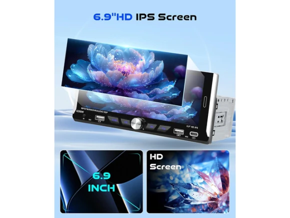 Single-DIN Car Stereo with 6.9-Inch IPS Touchscreen — Car Infotainment System, SOYE