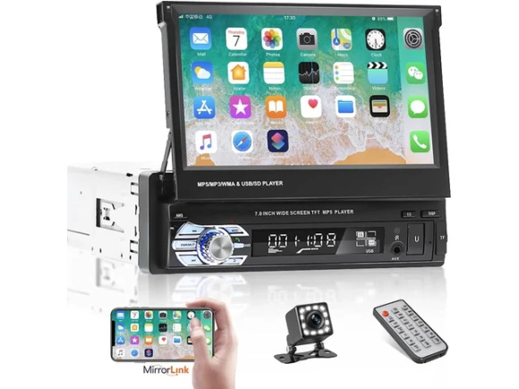 Single-DIN Car Stereo with 7-Inch Retractable Touchscreen — Car Infotainment System, SOYE