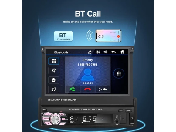 Single-DIN Car Stereo with 7-Inch Retractable Touchscreen — Car Infotainment System, SOYE