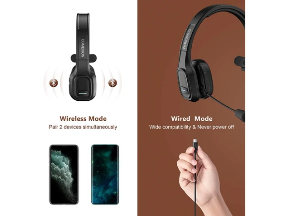 Bluetooth Headset with Noise Cancellation and Microphone Mute — Wireless Earbuds, COMEXION