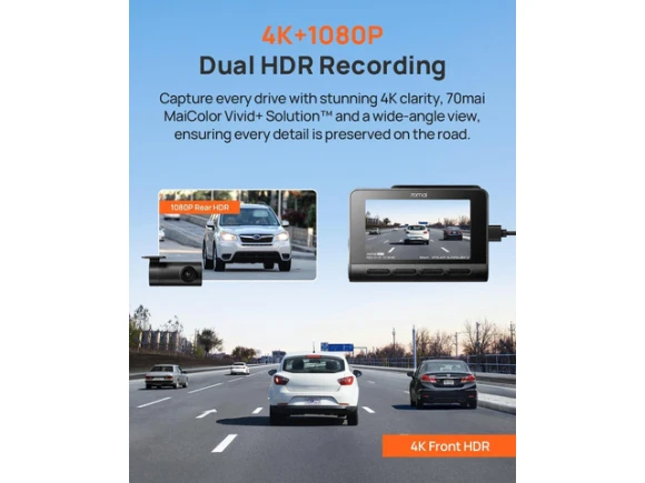 Front and Rear Dual Dash Camera, 4K — Dash Cam, 70mai