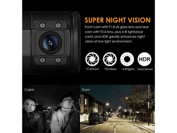 Dual-Camera Dash Cam with Infrared Night Vision — Dash Cam, VANTRUE