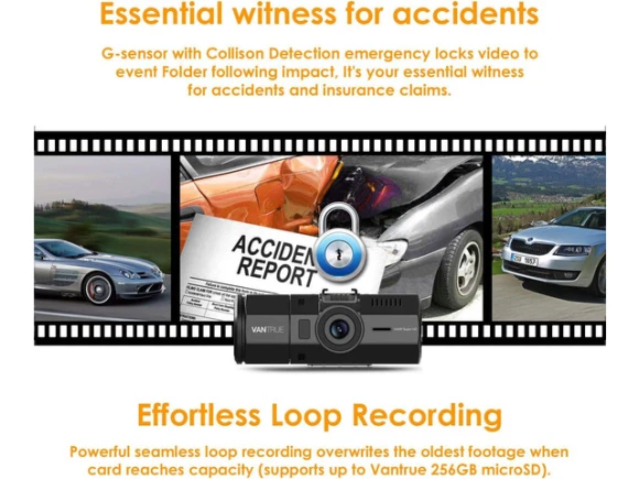 Dual-Camera Dash Cam with Infrared Night Vision — Dash Cam, VANTRUE