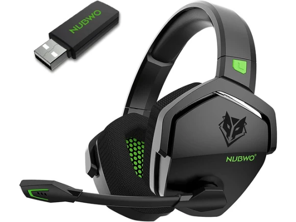 Dual Wireless Gaming Headset, Black-Green — Wireless Earbuds, NUBWO