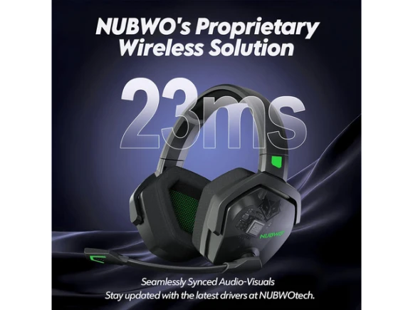 Dual Wireless Gaming Headset, Black-Green — Wireless Earbuds, NUBWO