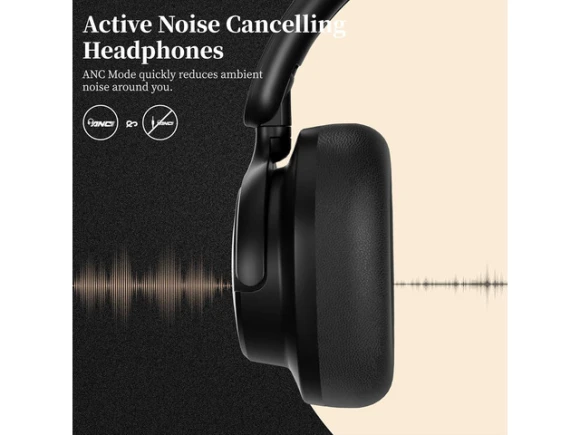 Over-Ear Bluetooth Noise-Cancelling Headphones with Microphone, 80H Playtime — Wireless Earbuds, TUKO