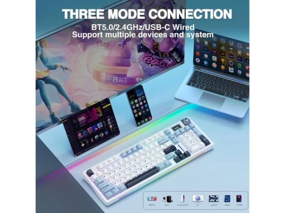 Wireless Mechanical Keyboard with Smart Screen and RGB Backlighting — Bluetooth Keyboard, AULA