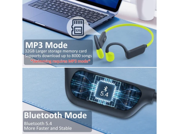 Bone-Conduction Swimming Headphones, Turquoise, 32 GB — Wireless Earbuds, LiteSurge