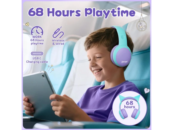 Over-ear Bluetooth Headphones for Kids, Purple, Cat Ears — Wireless Earbuds, Generic Logic, Inc.