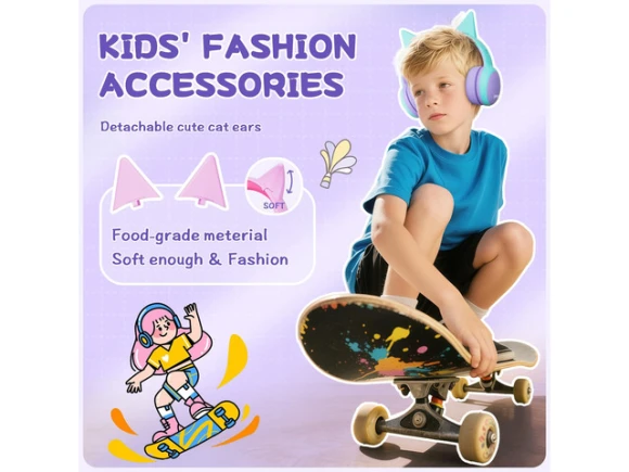 Over-ear Bluetooth Headphones for Kids, Purple, Cat Ears — Wireless Earbuds, Generic Logic, Inc.