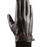 Leather Gloves with Full Touchscreen, Three Stripes, Brown — Gloves, Mayfashion