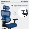 Превью Ergonomic Office Chair with Lumbar Support, Adjustable Armrests, Headrest, and Wheels — Smart Chairs, Nouhaus