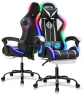 Превью Gaming Chair with Bluetooth Speakers, RGB LED Lights, Massage Lumbar Support, and Retractable Footrest — Smart Chairs, VANSPACE