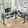 Превью L Shaped Electric Standing Desk with Drawers, Keyboard Tray, Power Outlets & LED Lights — Standing Desk, RedLemon