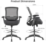 Превью 400lbs Mid Back Mesh Ergonomic Drafting Chair for Standing Desk Office Wide Chair with Built-in Lumbar Support, Big... — Smart Chairs, BOLISS