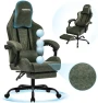 Превью Gaming Chair Big and Tall, Green Leather with Footrest, Padded Linkage Armrests & Large Headrest — Smart Chairs, Furnistyle