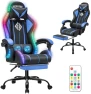 Превью Gaming Chair with LED RGB Lights with Massage and Footrest — Smart Chairs, HOFFREE