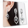 Sterling Silver Earrings with Zircon Crystals and Leaves — Drop & Dangle, ANENJERY Bijouterie