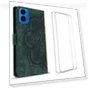 Mandala Leather Phone Cover with 2Pcs Tempered Glass — Phone Accessories, WANLONFENG