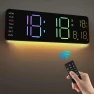 Digital LED Wall Clock with Remote Control, Calendar, Colorful Night Light, and Temperature Display — Clocks, OFFICE-MALL