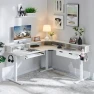 L Shaped Electric Standing Desk with Drawers, Keyboard Tray, Power Outlets & LED Lights — Standing Desk, RedLemon