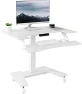 White Electric Mobile Height Adjustable 36 inch Dual Platform Standing Desk with Wheels — Standing Desk, VIVO