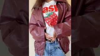 Viral Pinterest cherry red jacket 🍒😍 #youtubeshorts #leatherjacket #pinterestfinds #shorts