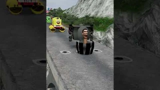 Ridiculous Cars Against Triple Skibidi Toilet Head Bollard & Giant Spinning Hammer | BeamNG.Drive