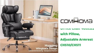 COMHOMA Upgraded Big and Tall Office Chair 400LBS with Pillow, Adjustable Armrest CH510/CH511