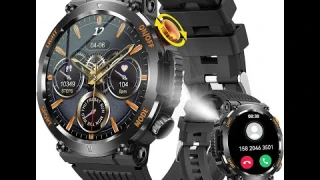 Military Smart Watch for Men with LED Flashlight, 1.46" HD Rugged Outdoor Tactical Smartwatch