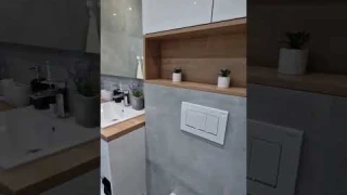 Стильный дизайн ванной комнаты в сочетании мрамора с деревом