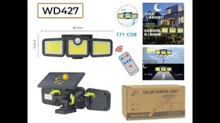 Настенный тройной 171 COB светильник на солнечной батарее,датчик движения и света WD427+ПУЛЬТ!