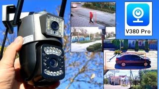 ДВОЙНАЯ камера V380PRO СЛЕДИТ за людьми и автомобилями